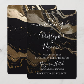 Invitation Créez Votre Propre Mariage De Marbre Noir Doré