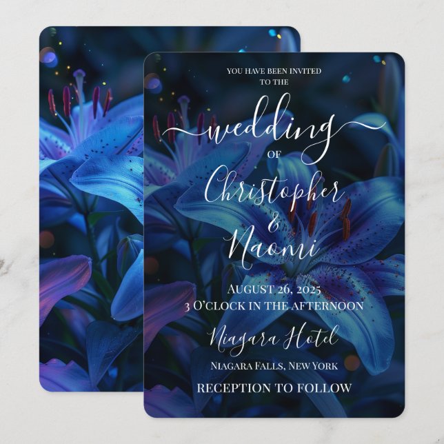 Invitation Créez votre propre Mariage Lily Bleu Profond (Devant / Derrière)