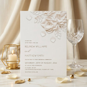 Invitation Crème 3D Fleurs Roses Simple Mariage