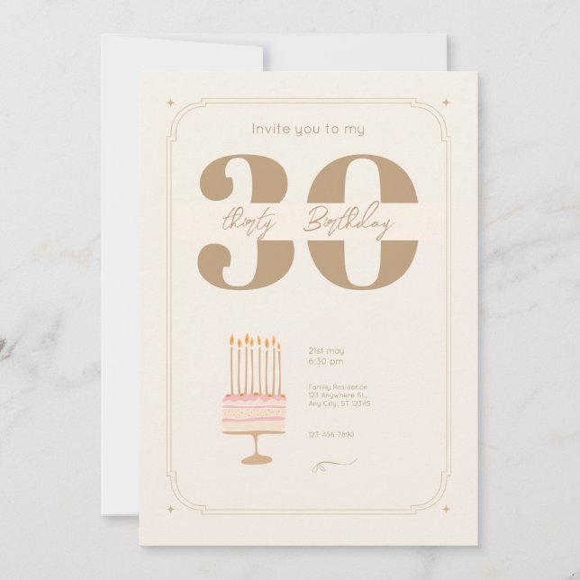 Invitation Crème Beige Elégant Anniversaire Crème Beige Eléga (Devant)