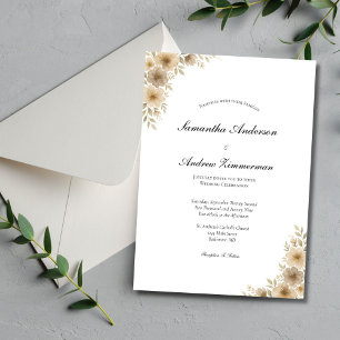 Invitation Crème beige Gris Neutre Floral Élégant Mariage