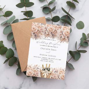 Invitation Crème beige rose vin mousseux réception de mariage