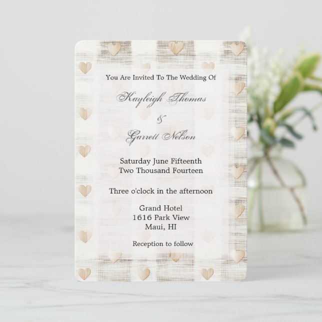 Invitation Crème Blanc Beige Boho Hearts Mariage (Debout devant)