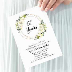 Invitation Crème blanche Floral 50e anniversaire de mariage