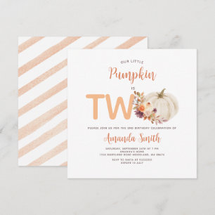 Invitation Crème Blanche Orange Citrouille est deux Anniversa