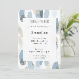 Invitation Crème Bleue Blanc Abstrait Anniversaire
