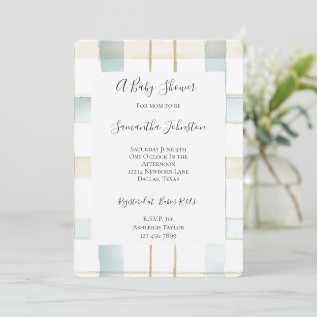 Invitation Crème Bleue Blancs Baby shower (Debout devant)