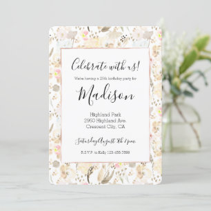 Invitation Crème Blush rose Floral Anniversaire