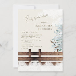 Invitation Crème Bois Rustique Bébé il fait froid dehors