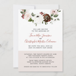 Invitation Crème Bourgogne Rose Rose Dusty Mariage