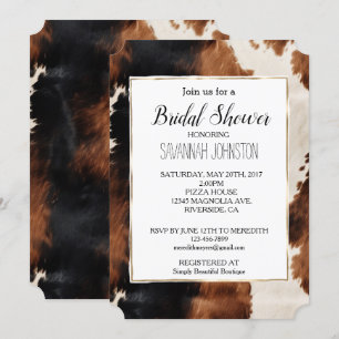 Invitation Crème Brown Noir Sud-Ouest Cowgirl Cowhide