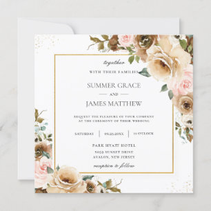 Invitation Crème Brown Rustique Blush Floral Green Invitatiat