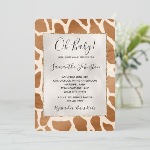Invitation Crème Brown Safari Giraffe Baby shower animal