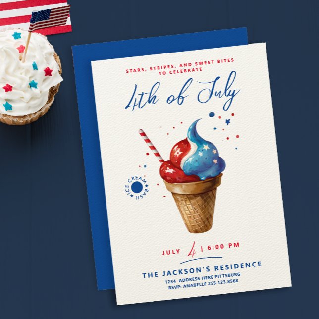 Invitation Crème de glace 4 juillet moderne US Drapeau aquare (Créateur téléchargé)