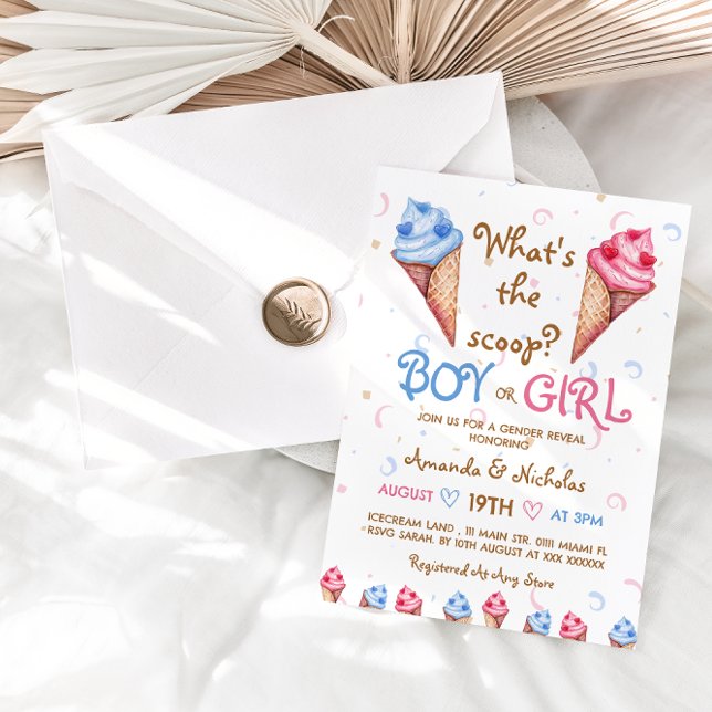Invitation Crème de glace bleu rose Été Sexe Révélation (Créateur téléchargé)