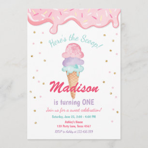 Invitation Crème de glace Cone Confetti Crème de Monnaie rose