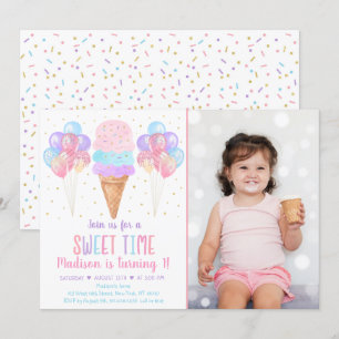 Invitation Crème de glace Pastel Arc-en-ciel Anniversaire