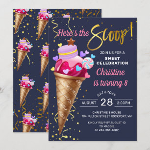 Invitation Crème de glace rose douce Anniversaire Nave Bleu