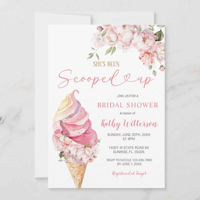 Invitation Crème de glace rose Été Fête des mariées Scoopée (Devant)