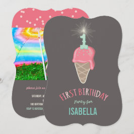 Invitation Crème de glace rose Fille Sparkler 1ère fête d'ann