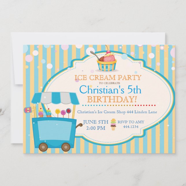 Invitation Crème de glace Social Anniversaire Fête Boy Invita (Devant)