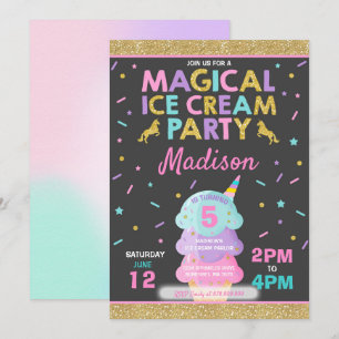 Invitation Crème de glace Unicorn Ice Cream Party