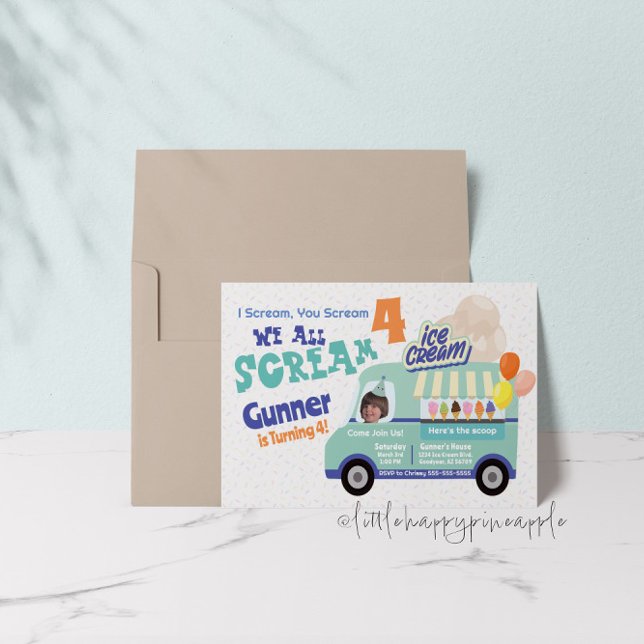 Invitation Crème de glace Vous hurlez quatrième anniversaire  (Créateur téléchargé)