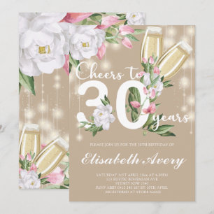 Invitation Crème de luxe Champagne Floral 30ème anniversaire