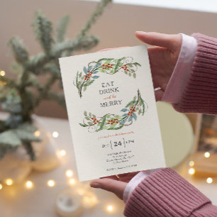 Invitation Crème de Noël Mangez Boire & Soyez Joyeux Fête