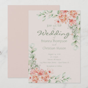 Invitation Crème de Pêche de Corail Romantique et Sage Green