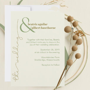 Invitation Crème design moderne et Mariage minimaliste vert