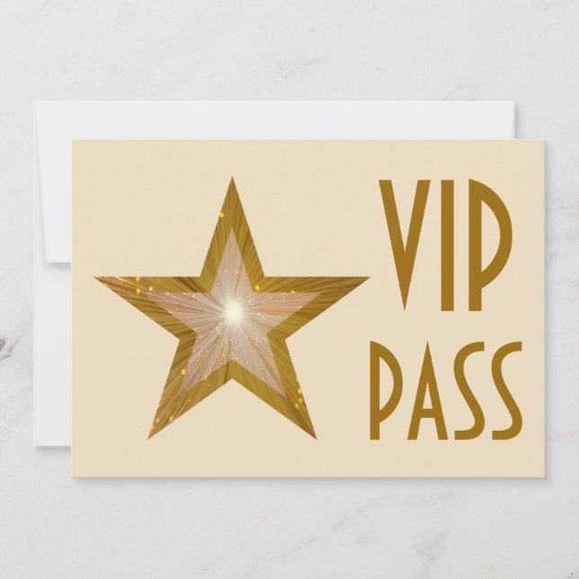Invitation Crème d'invitation Gold Star 'VIP PASS' horizontal (Devant)