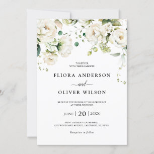 Invitation Crème d'ivoire blanc Rose Floral Botanique Mariage