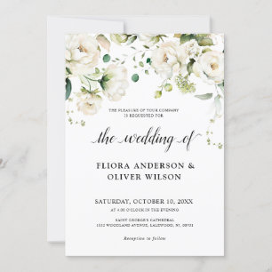 Invitation Crème d'ivoire blanc Rose Floral Mariage botanique