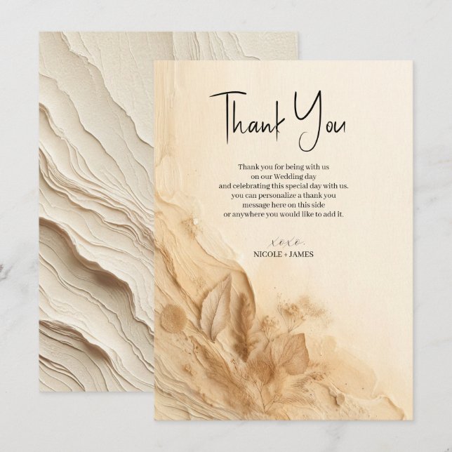 Invitation Crème d'ivoire botanique Mariage textuel (Devant / Derrière)