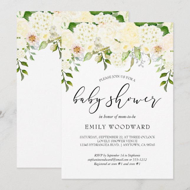 Invitation Crème d'ivoire Floral verdure Baby shower d'aquare (Devant / Derrière)