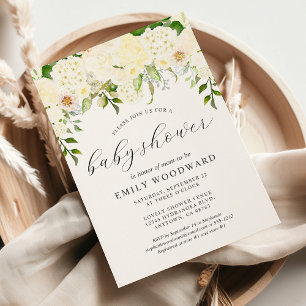Invitation Crème d'ivoire Floral verdure Baby shower d'aquare