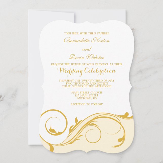 Invitation Crème d'or Floral Swirl Mariage de crochet invite (Devant)