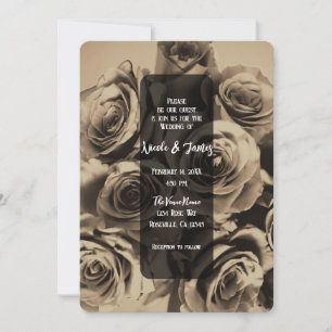 Invitation Crème Ecru vintage Roses Bouquet Floral Mariage
