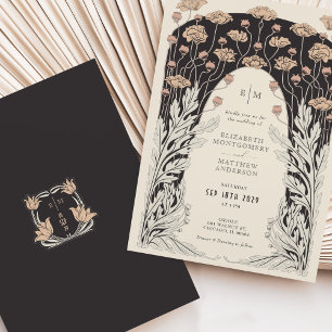 Invitation Crème et Mariage noir Vintage Art Nouveau Floral
