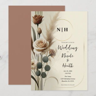 Invitation Crème et Mocha Floral Géométrique Neutre Mariage