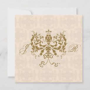 Invitation Crème et or Damas Anniversaire initial
