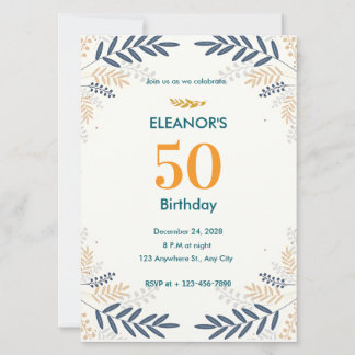 Invitation Crème et or Floral 50e anniversaire
