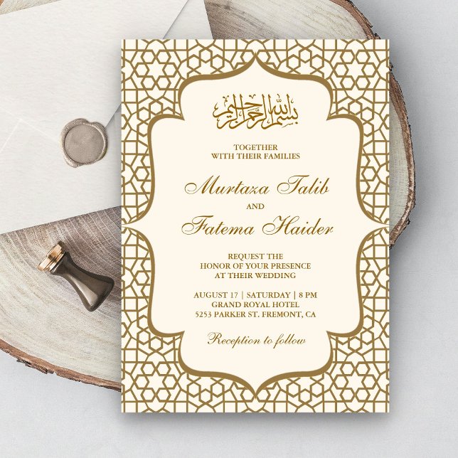 Invitation Crème et or Motif perse  musulman Mariage (Créateur téléchargé)