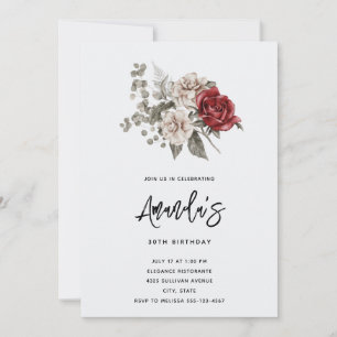 Invitation Crème et Rose rouge Boho Bouquet floral Anniversai
