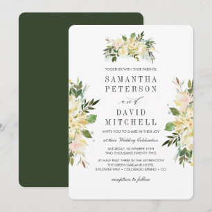 Invitation Crème et vert de forêt   Mariage végétal