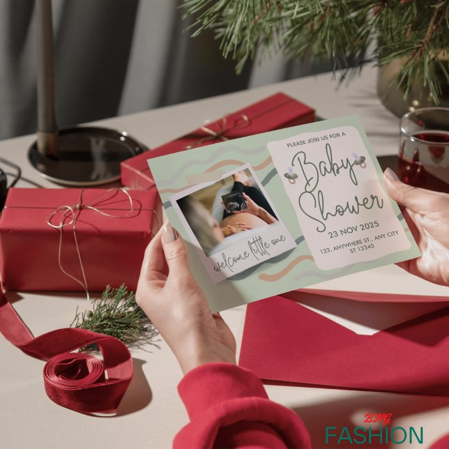 Invitation Crème et vert mignon Aquarelle Baby shower classiq (Créateur téléchargé)