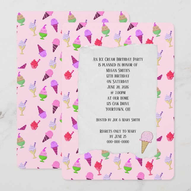 Invitation Crème glacée Anniversaire Consoles de fête Invitat (Devant / Derrière)