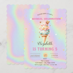Invitation Crème glacée colorée Holographique Anniversaire