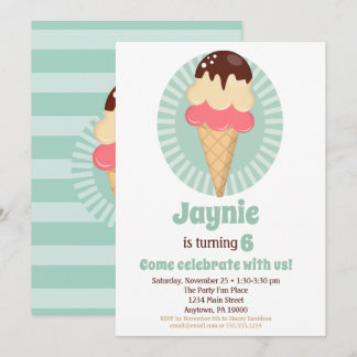 Invitation Crème glacée Cone Boys Filles Anniversaire Fête